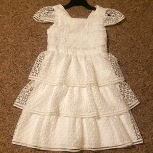 Kensie Girl Lace Tiered Special Occasion Dress. Size 14, Color White